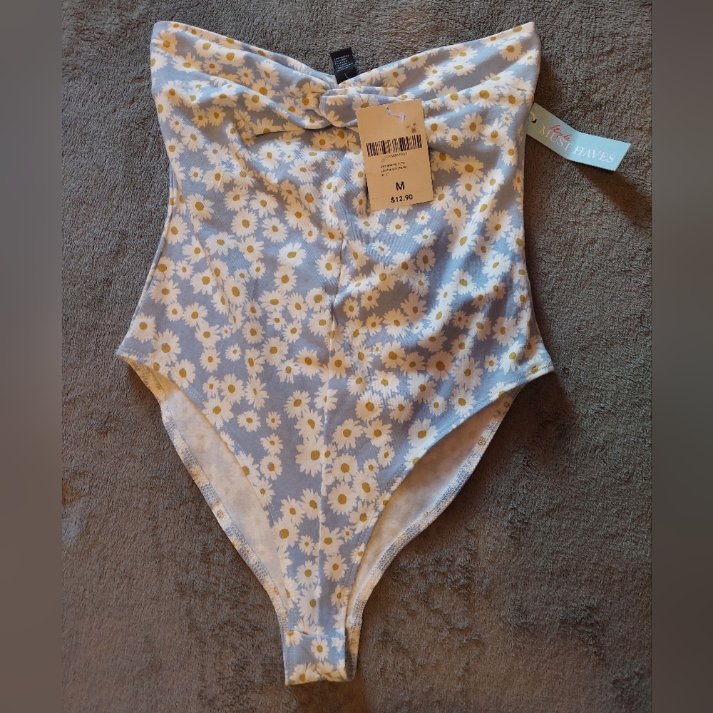 Blue daisy floral bodysuit strapless